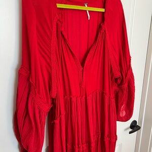Free People Vibrant Red Bohemian Dress